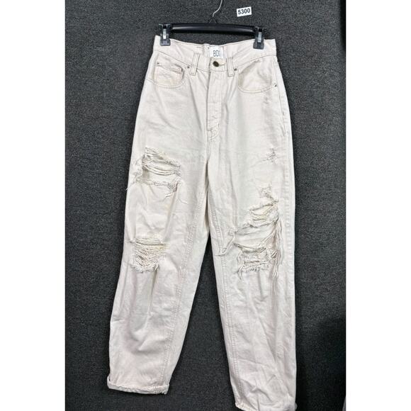 BDG by Urban Outfitters Wide Leg Baggy Jean Womens 28 Ivory High-Rise Distressed - Picture 1 of 11